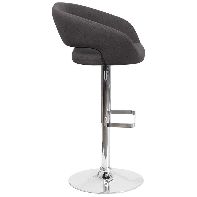 Charcoal Fabric Adjustable Height Barstool with Rounded Mid-Back and Chrome Base. Picture 2