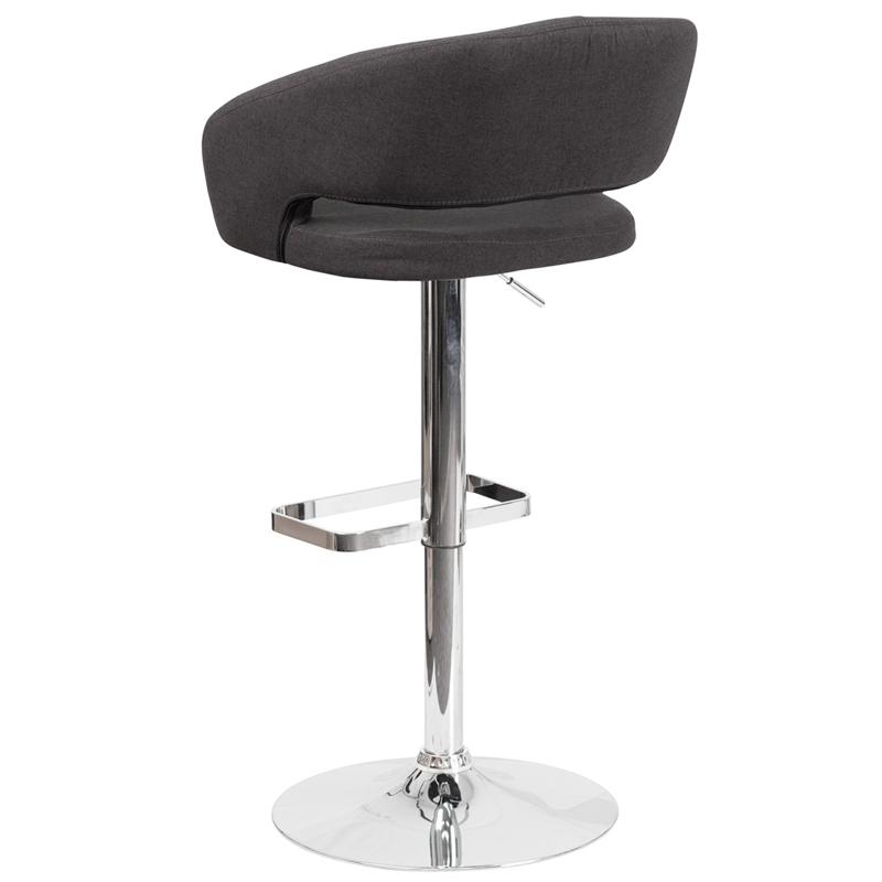 Charcoal Fabric Adjustable Height Barstool with Rounded Mid-Back and Chrome Base. Picture 3