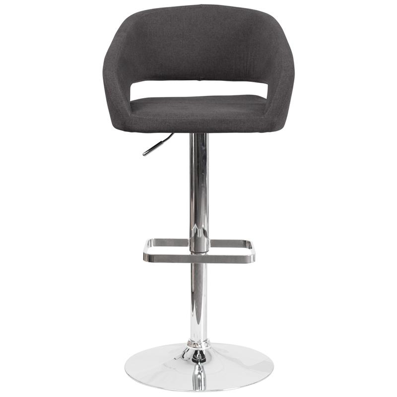 Charcoal Fabric Adjustable Height Barstool with Rounded Mid-Back and Chrome Base. Picture 4