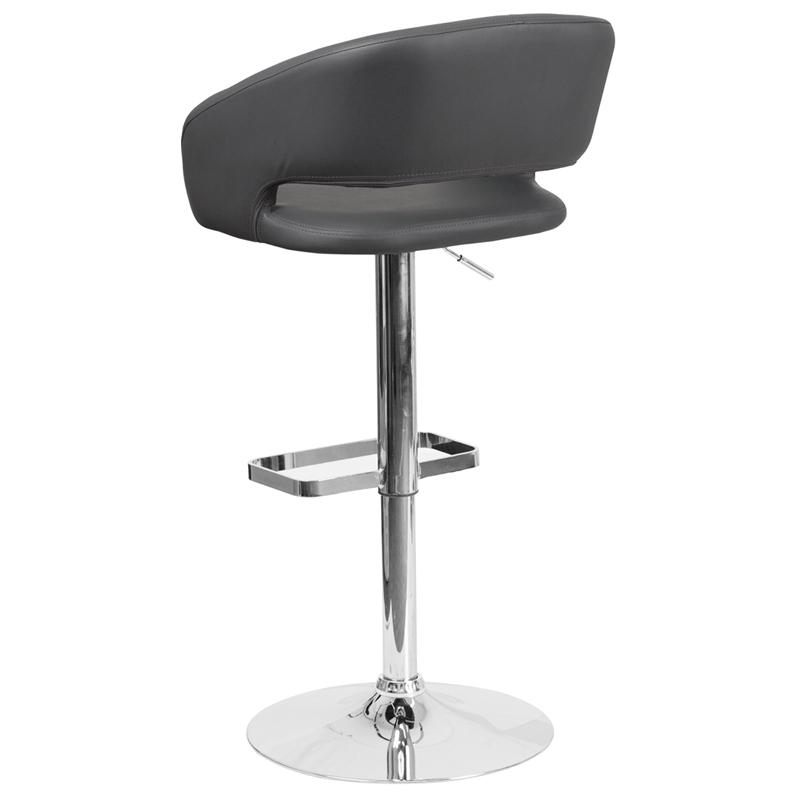 Gray Vinyl Adjustable Height Barstool with Rounded Mid-Back and Chrome Base. Picture 3