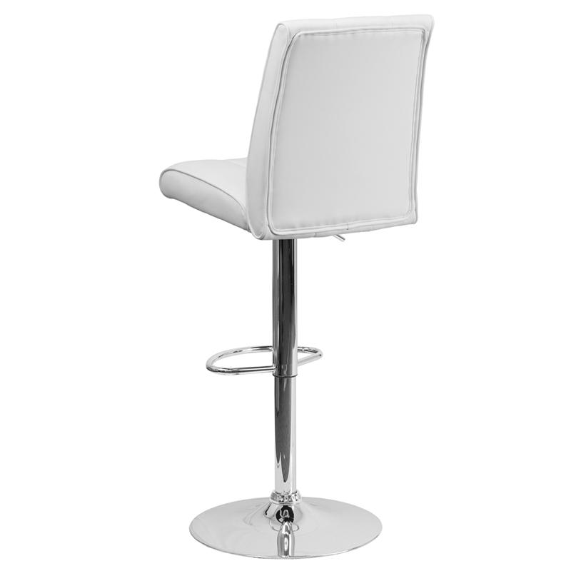 Contemporary White Vinyl Adjustable Height Barstool with Vertical Stitch Panel Back and Chrome Base. Picture 3