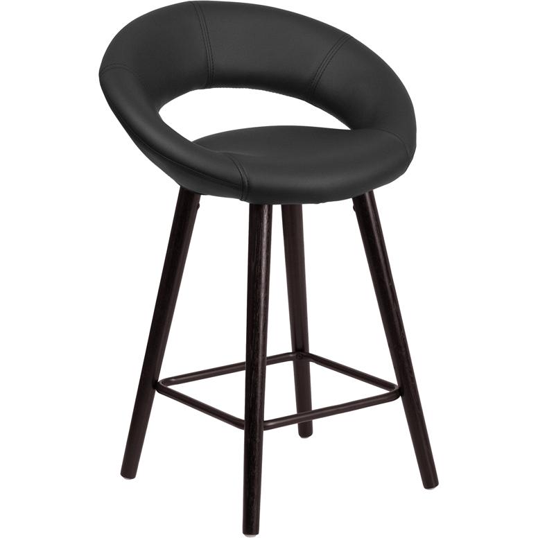 Kelsey Series 24'' High Contemporary Cappuccino Wood Counter Height Stool in Black Vinyl. The main picture.