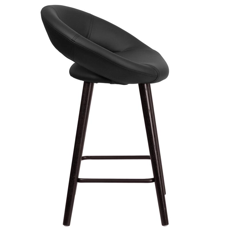 Kelsey Series 24'' High Contemporary Cappuccino Wood Counter Height Stool in Black Vinyl. Picture 2
