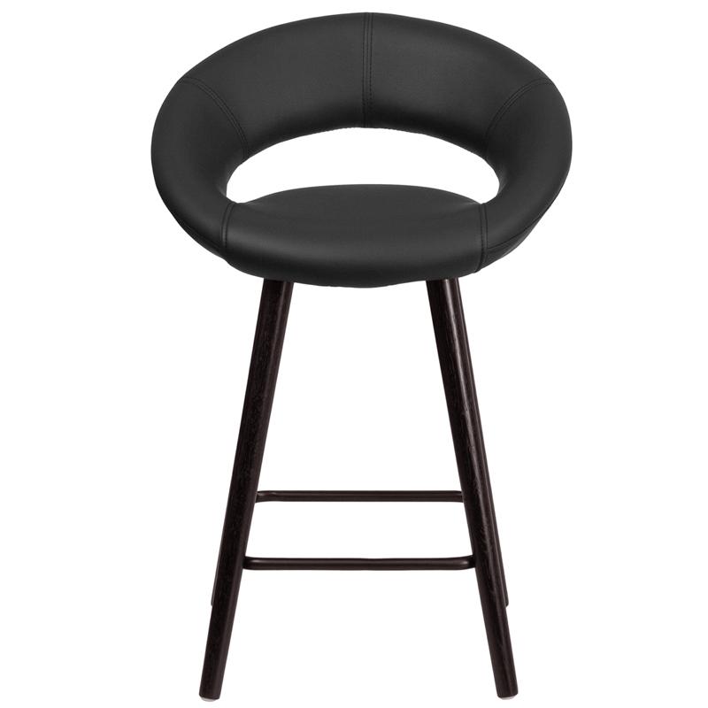 Kelsey Series 24'' High Contemporary Cappuccino Wood Counter Height Stool in Black Vinyl. Picture 4