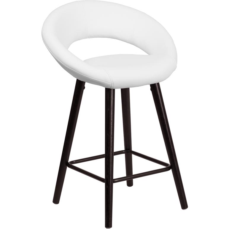 Kelsey Series 24'' High Contemporary Cappuccino Wood Counter Height Stool in White Vinyl. Picture 1