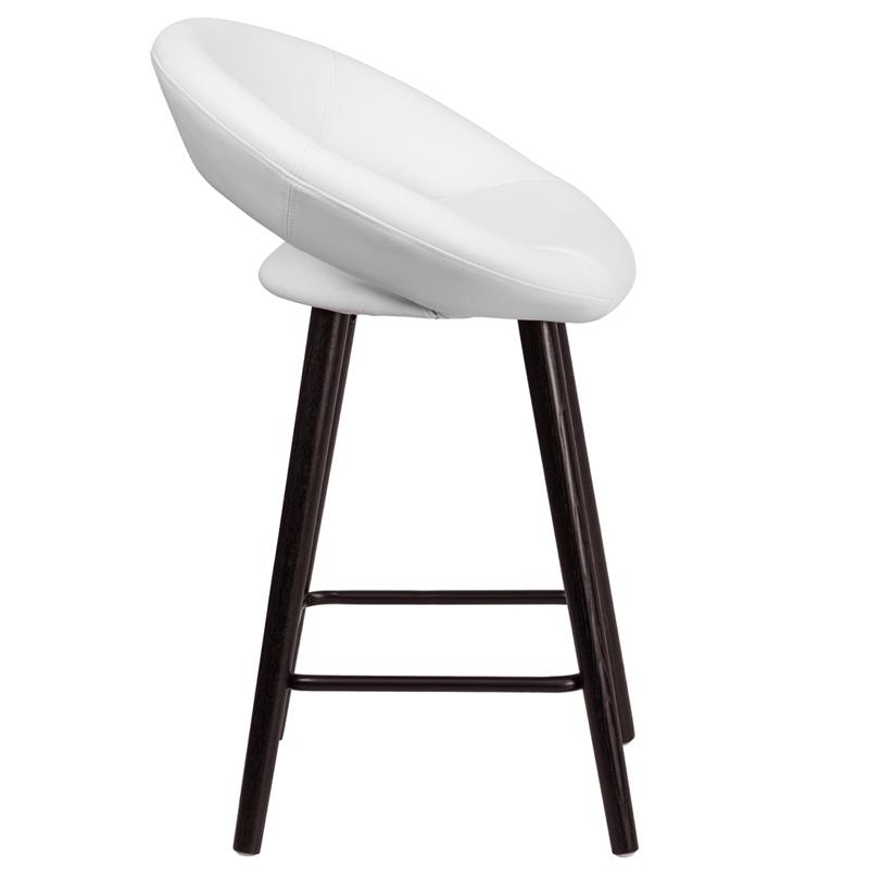 Kelsey Series 24'' High Contemporary Cappuccino Wood Counter Height Stool in White Vinyl. Picture 2