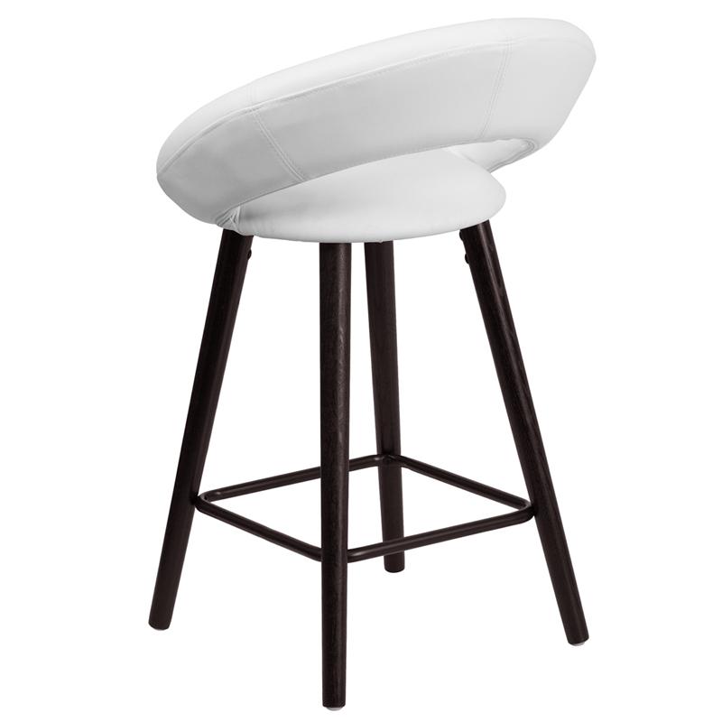 Kelsey Series 24'' High Contemporary Cappuccino Wood Counter Height Stool in White Vinyl. Picture 3