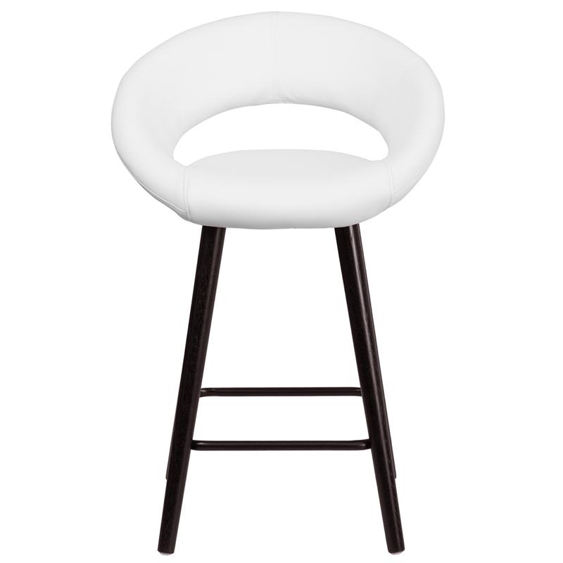 Kelsey Series 24'' High Contemporary Cappuccino Wood Counter Height Stool in White Vinyl. Picture 4