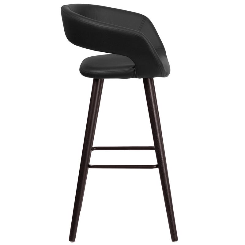 Brynn Series 29'' High Contemporary Cappuccino Wood Barstool in Black Vinyl. Picture 2