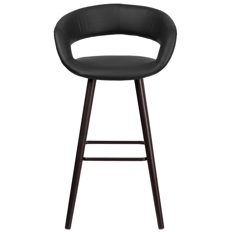 29'' High Contemporary Cappuccino Wood Barstool in Black Vinyl. Picture 4