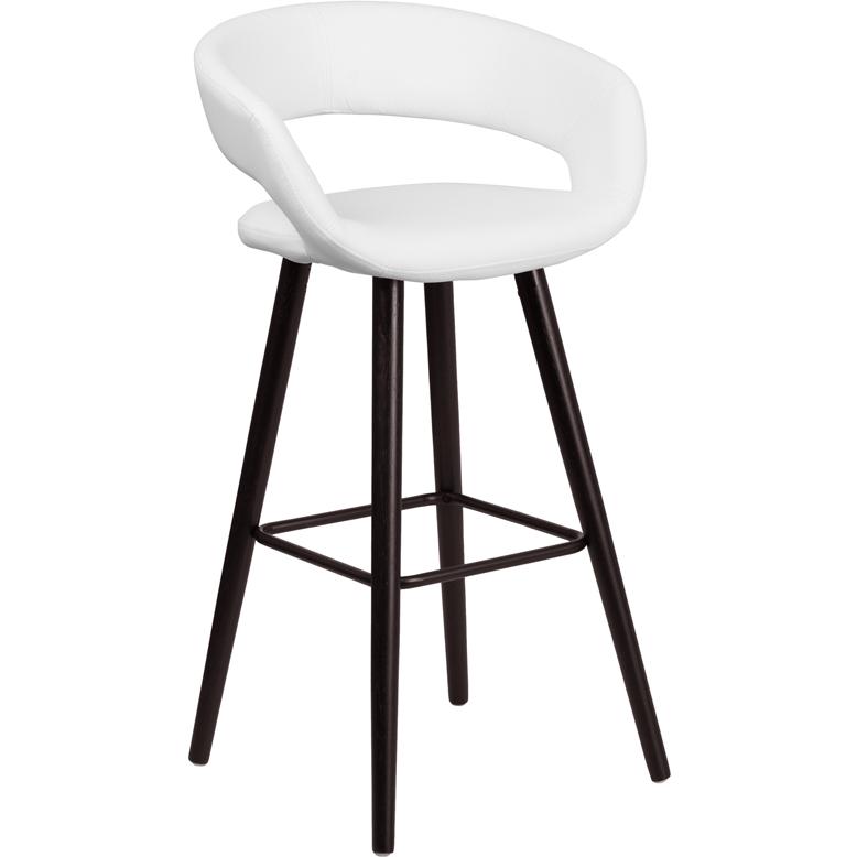 Brynn Series 29'' High Contemporary Cappuccino Wood Barstool in White Vinyl. The main picture.