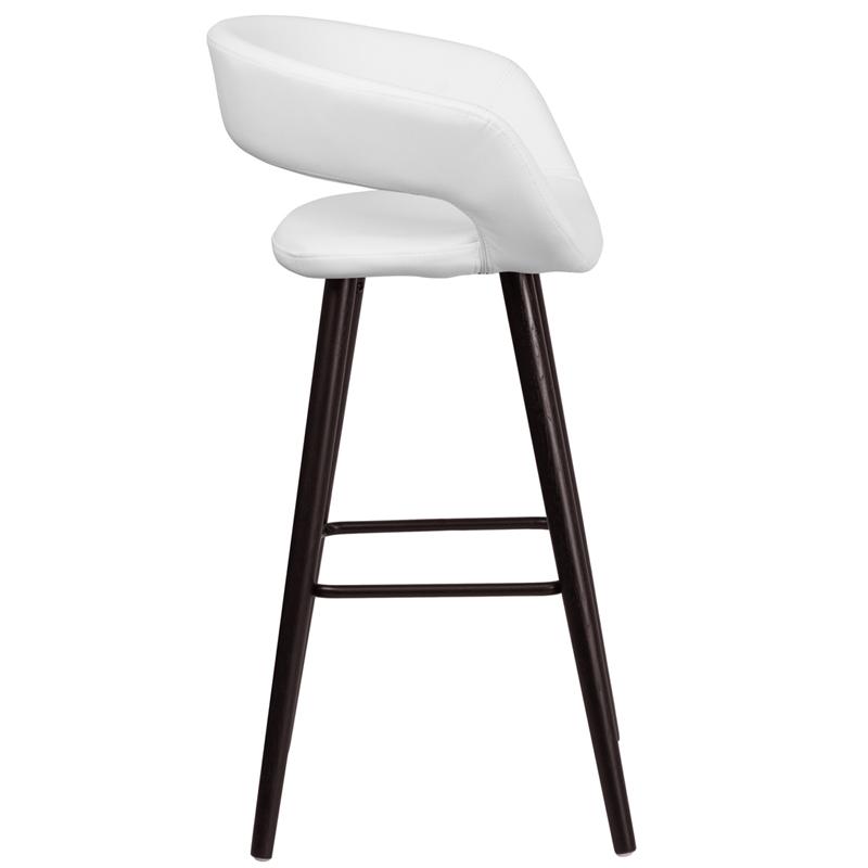 Brynn Series 29'' High Contemporary Cappuccino Wood Barstool in White Vinyl. Picture 2