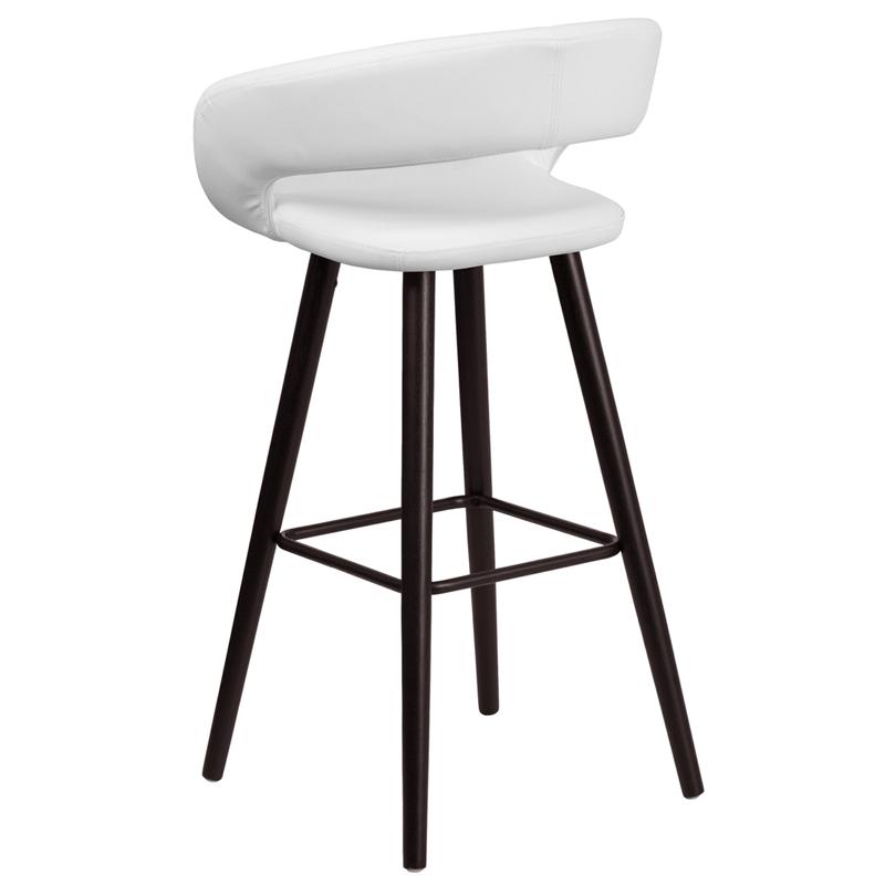 Brynn Series 29'' High Contemporary Cappuccino Wood Barstool in White Vinyl. Picture 3