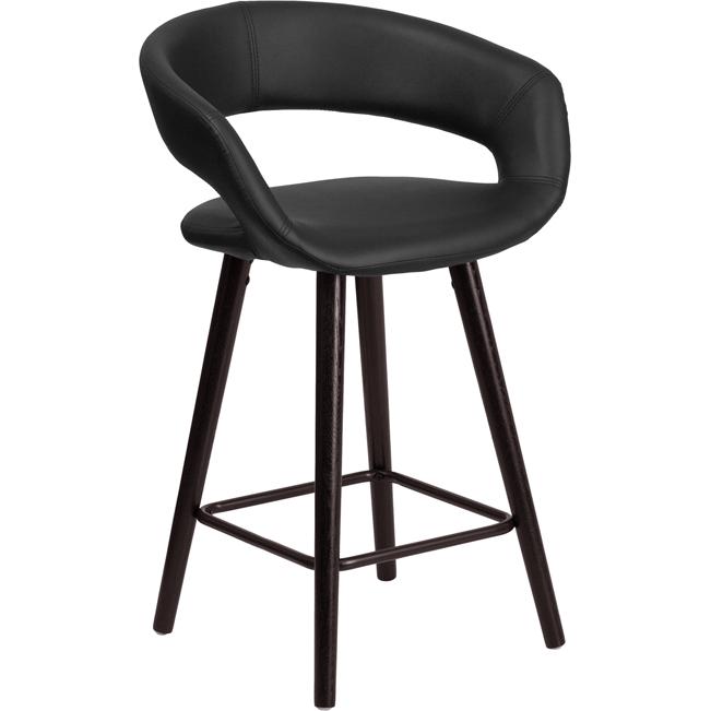 Brynn Series 23.75'' High Contemporary Cappuccino Wood Counter Height Stool in Black Vinyl. Picture 1