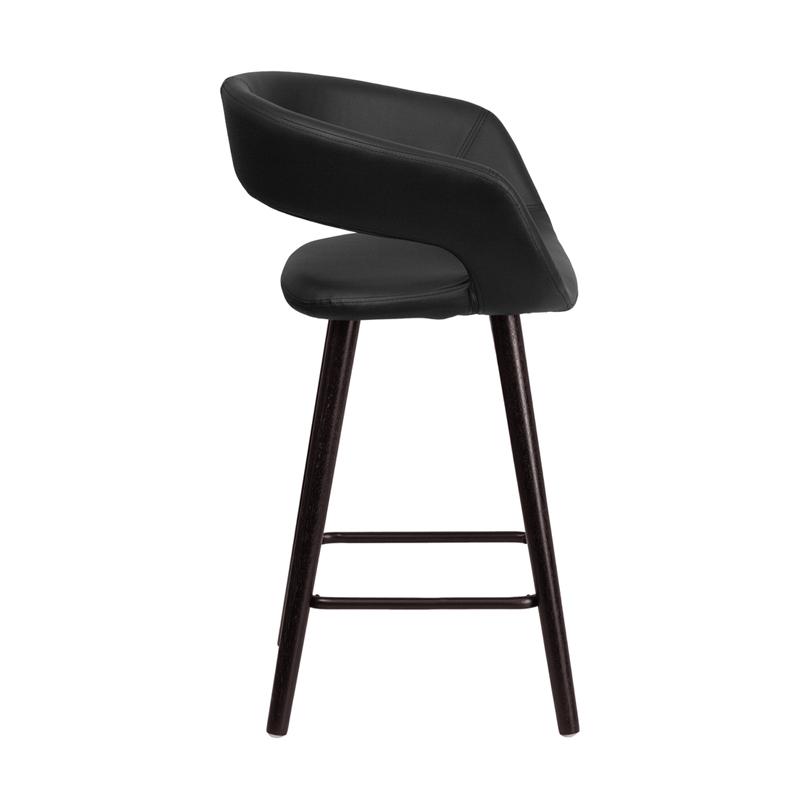 Brynn Series 23.75'' High Contemporary Cappuccino Wood Counter Height Stool in Black Vinyl. Picture 2