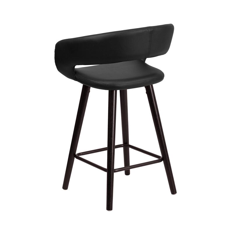 Brynn Series 23.75'' High Contemporary Cappuccino Wood Counter Height Stool in Black Vinyl. Picture 3