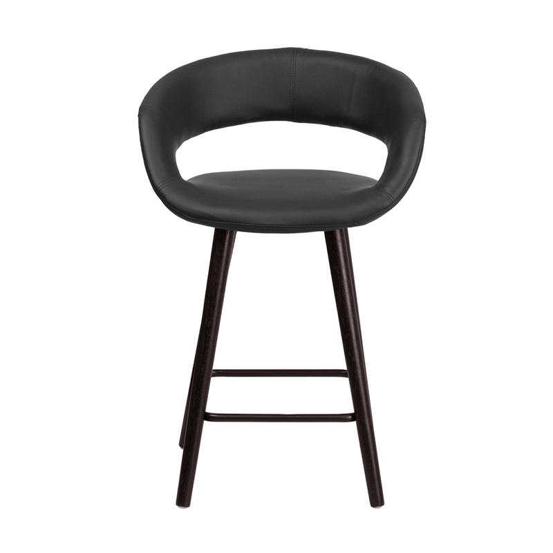 Brynn Series 23.75'' High Contemporary Cappuccino Wood Counter Height Stool in Black Vinyl. Picture 4