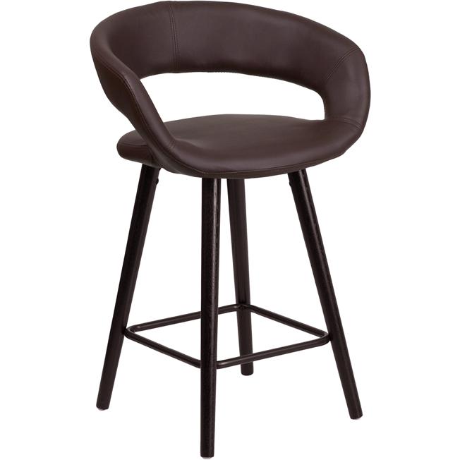 Brynn Series 23.75'' High Contemporary Cappuccino Wood Counter Height Stool in Brown Vinyl. The main picture.
