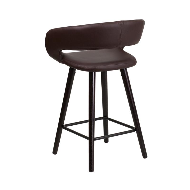 Brynn Series 23.75'' High Contemporary Cappuccino Wood Counter Height Stool in Brown Vinyl. Picture 3