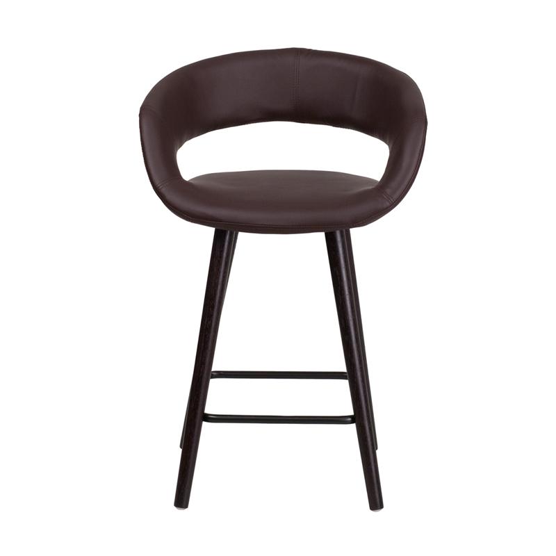 Brynn Series 23.75'' High Contemporary Cappuccino Wood Counter Height Stool in Brown Vinyl. Picture 4