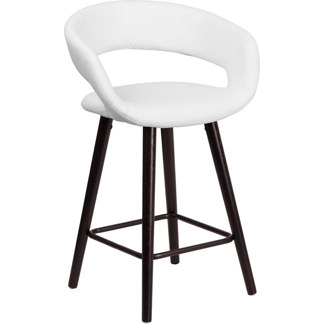 23.75'' High Contemporary Cappuccino Wood Counter Height Stool in White Vinyl. Picture 1