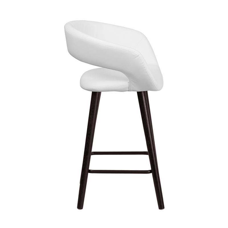 23.75'' High Contemporary Cappuccino Wood Counter Height Stool in White Vinyl. Picture 2