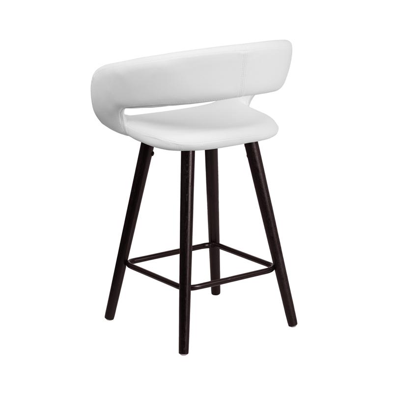23.75'' High Contemporary Cappuccino Wood Counter Height Stool in White Vinyl. Picture 3