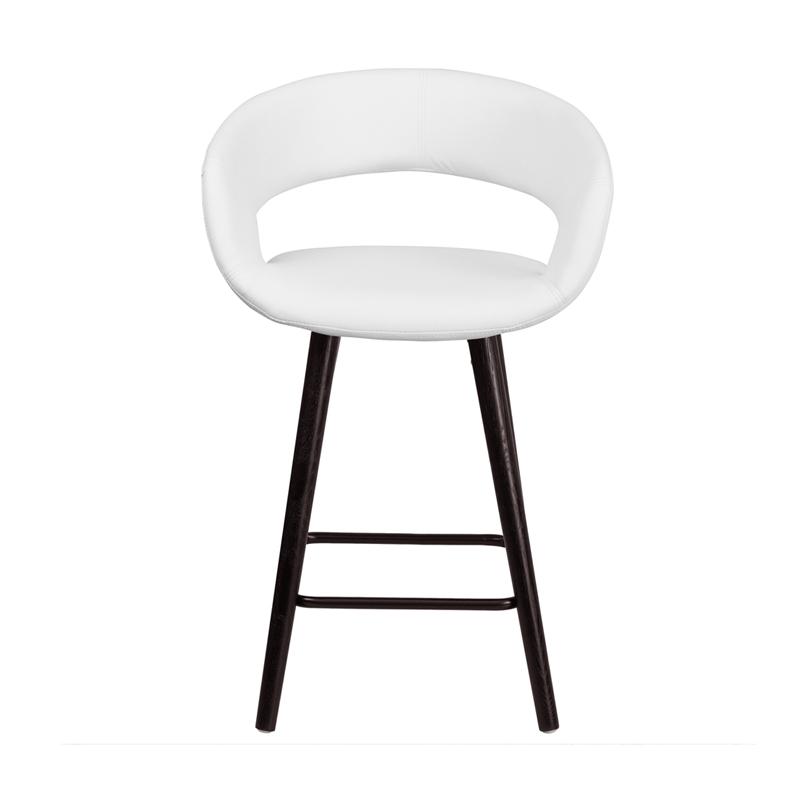 23.75'' High Contemporary Cappuccino Wood Counter Height Stool in White Vinyl. Picture 4