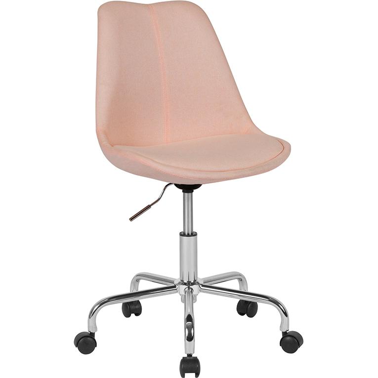 Aurora Series Mid-Back Pink Fabric Task Office Chair with Pneumatic Lift and Chrome Base. Picture 1