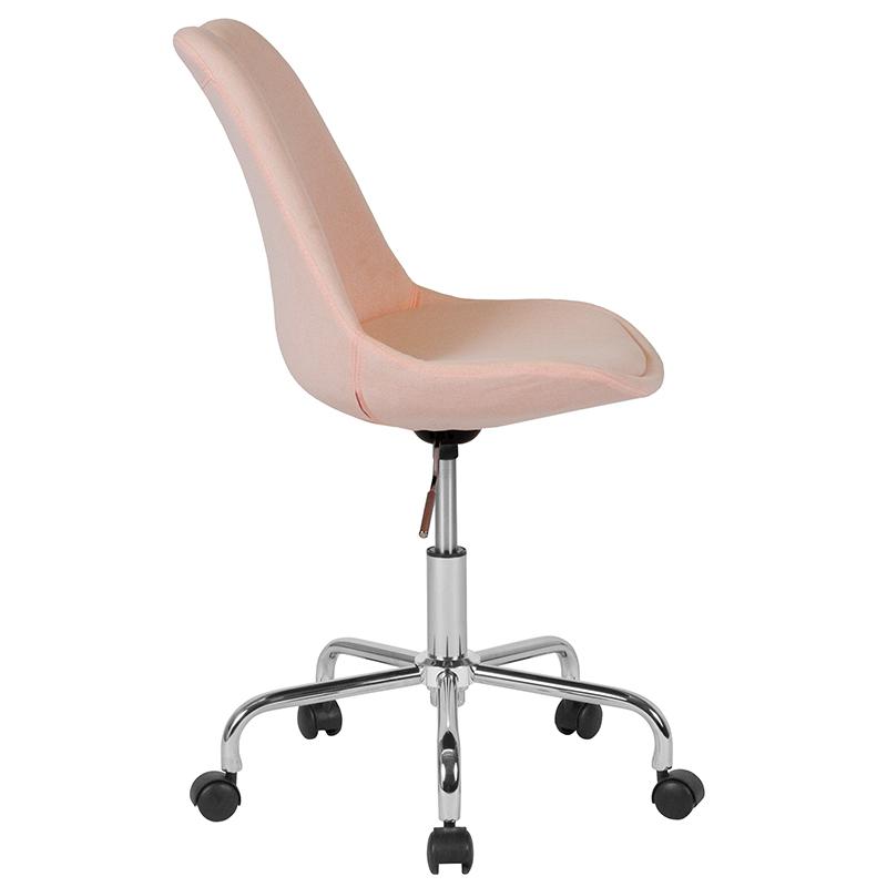 Aurora Series Mid-Back Pink Fabric Task Office Chair with Pneumatic Lift and Chrome Base. Picture 2