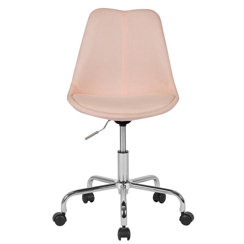 Aurora Series Mid-Back Pink Fabric Task Office Chair with Pneumatic Lift and Chrome Base. Picture 4