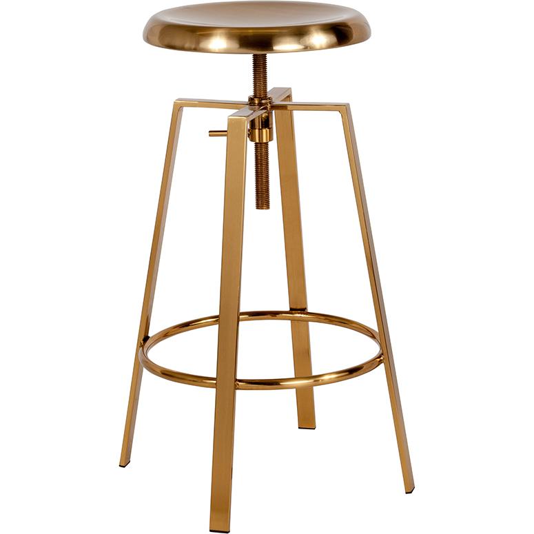 Industrial Style Barstool with Swivel Lift Adjustable Height Seat in Gold Finish. Picture 1