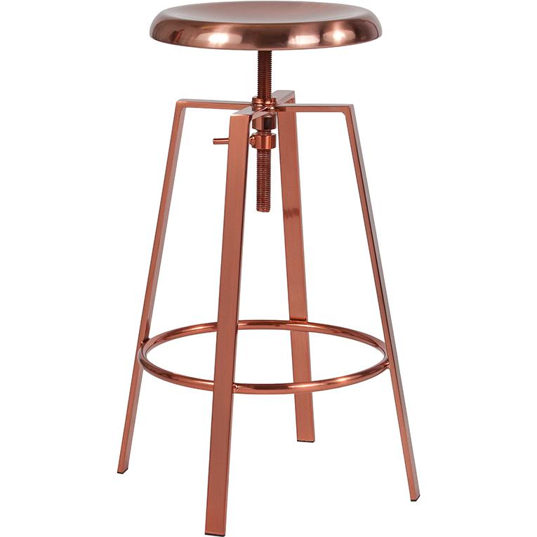 Toledo Industrial Style Barstool with Swivel Lift Adjustable Height Seat in Rose Gold Finish. Picture 1