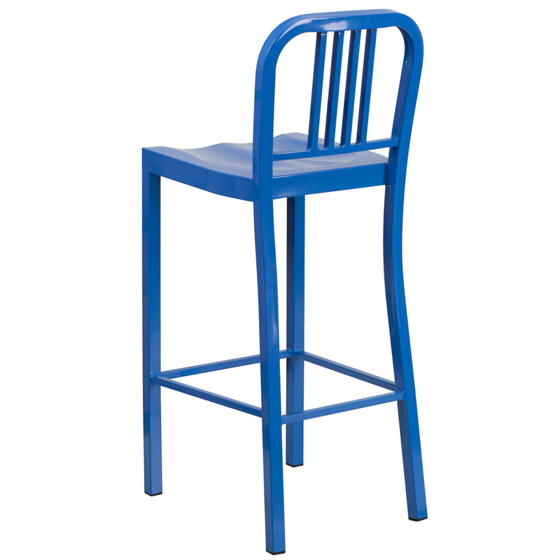 30'' High Blue Metal Indoor-Outdoor Barstool