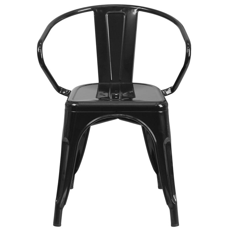 Commercial Grade Black Metal Indoor-Outdoor Chair with Arms. Picture 4