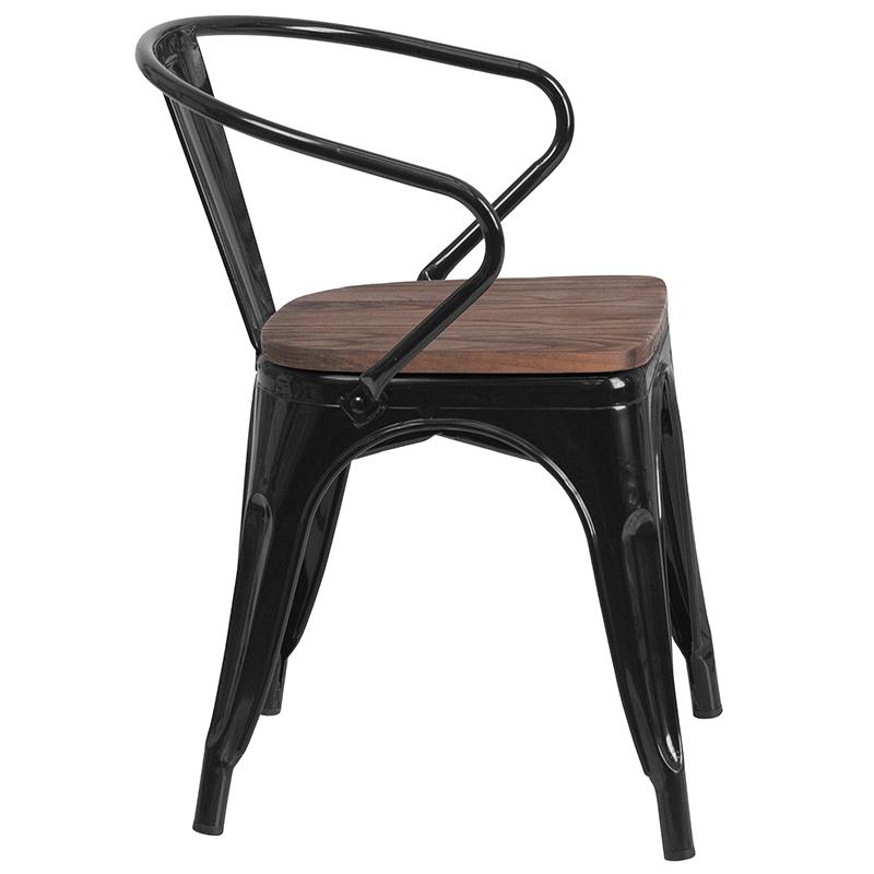 Black Metal Chair with Wood Seat and Arms. Picture 2
