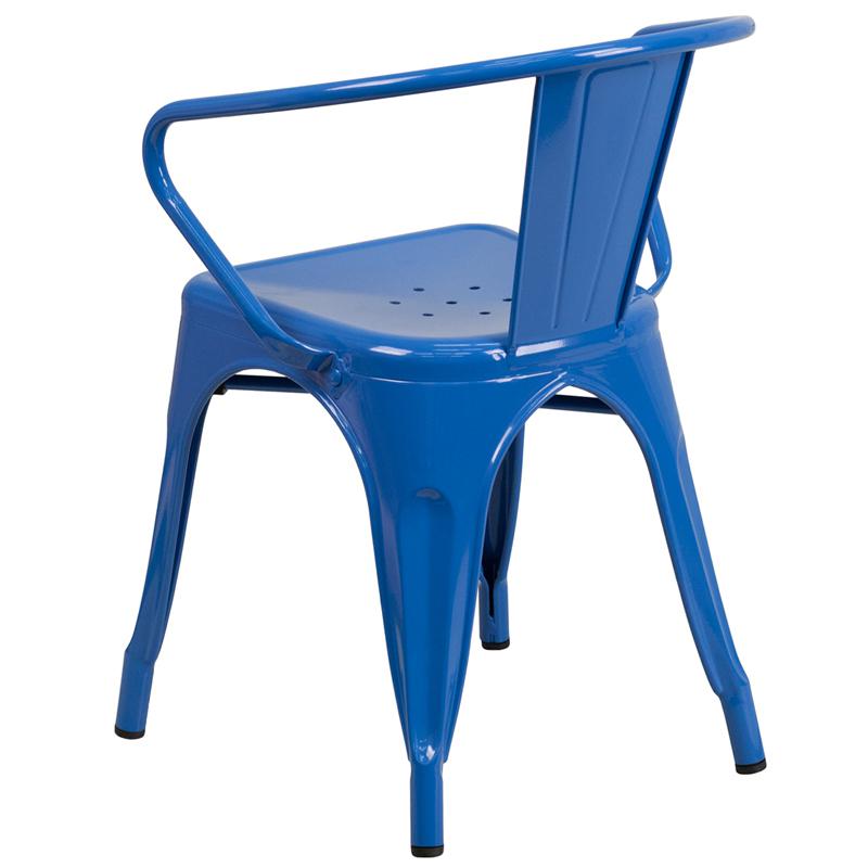 Commercial Grade Blue Metal Indoor-Outdoor Chair with Arms. Picture 3