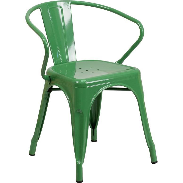 Commercial Grade Green Metal Indoor-Outdoor Chair with Arms. Picture 1
