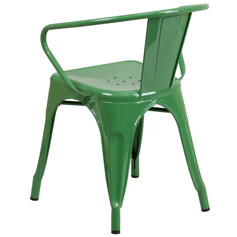 Commercial Grade Green Metal Indoor-Outdoor Chair with Arms. Picture 3