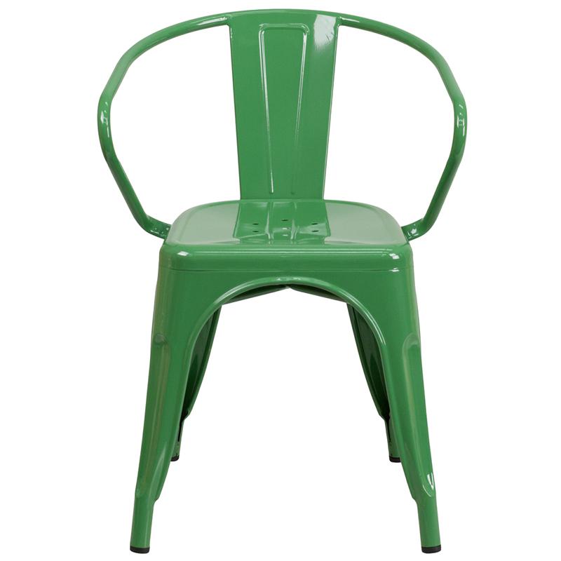 Commercial Grade Green Metal Indoor-Outdoor Chair with Arms. Picture 4