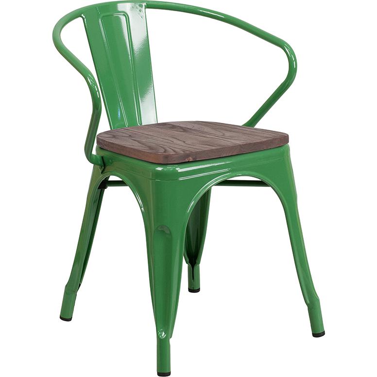 Green Metal Chair with Wood Seat and Arms. The main picture.