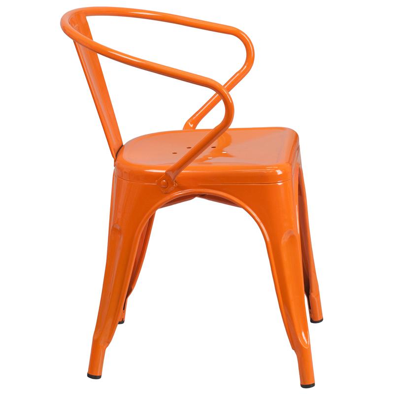 Commercial Grade Orange Metal Indoor-Outdoor Chair with Arms. Picture 2