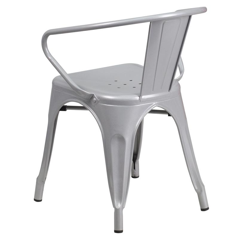 Commercial Grade Silver Metal Indoor-Outdoor Chair with Arms. Picture 3