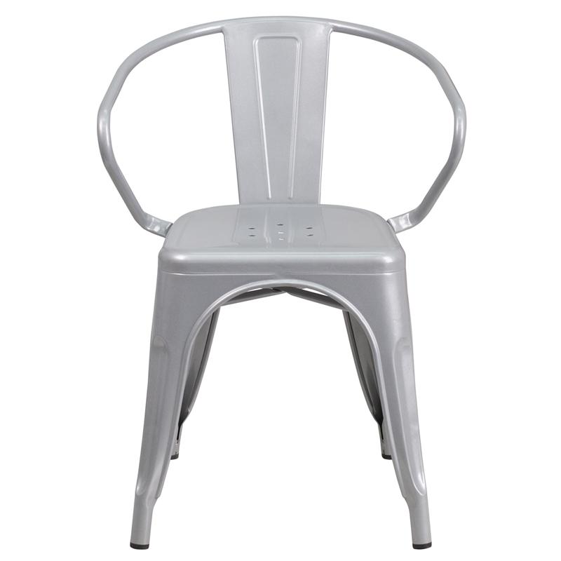 Commercial Grade Silver Metal Indoor-Outdoor Chair with Arms. Picture 4