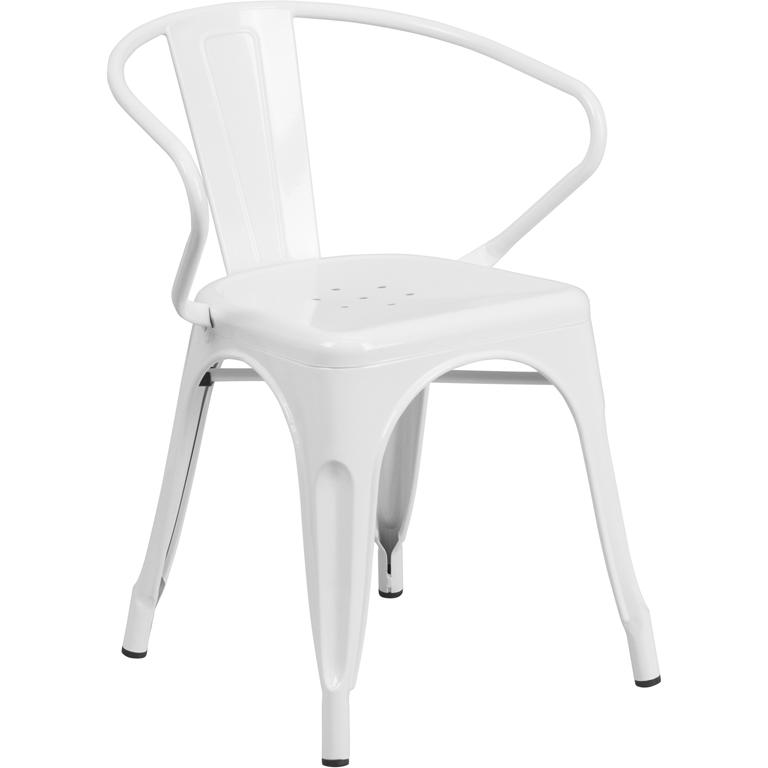 Commercial Grade White Metal Indoor-Outdoor Chair with Arms. Picture 1