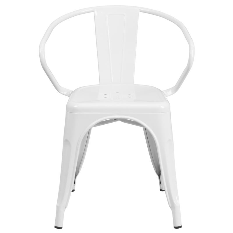 Commercial Grade White Metal Indoor-Outdoor Chair with Arms. Picture 4