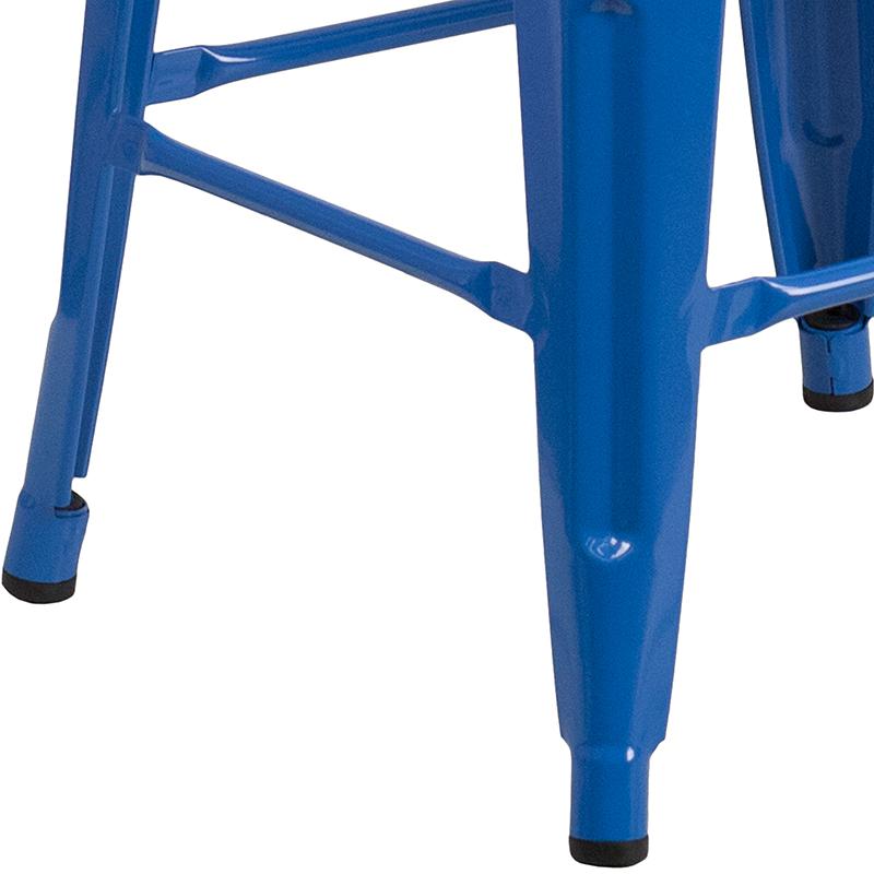 24" High Backless Blue Metal Counter Height Stool with Square Wood Seat. Picture 3