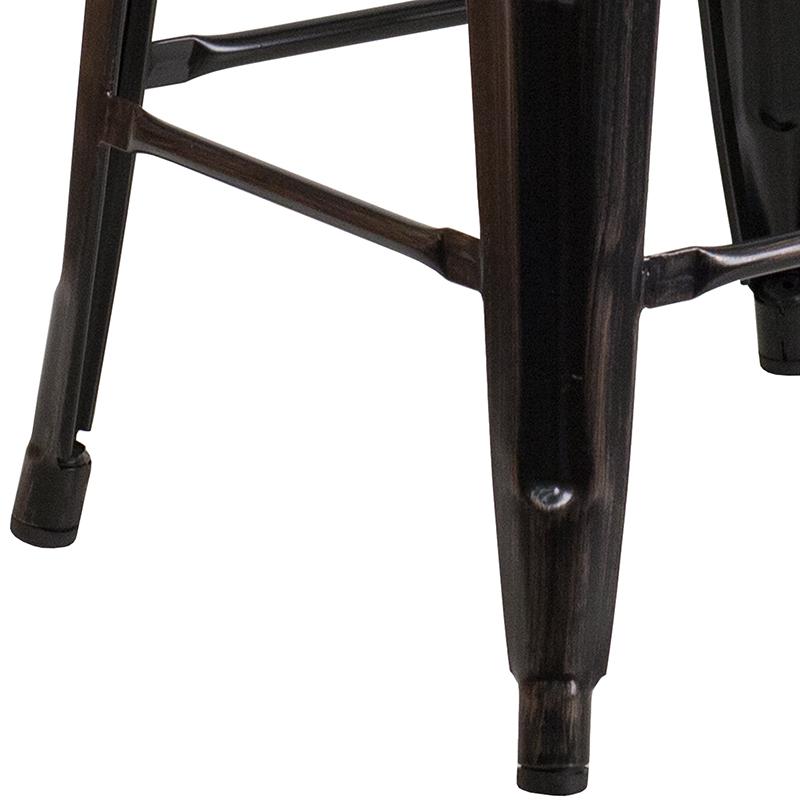 24" High Backless Black-Antique Gold Metal Counter Height Stool with Wood Seat. Picture 3