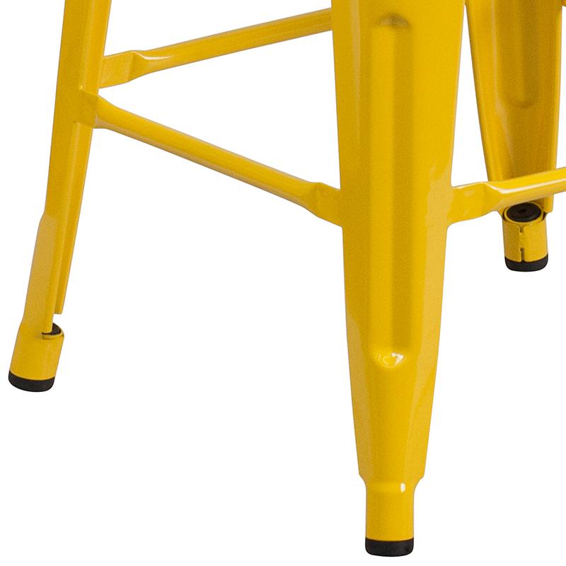 24" High Backless Yellow Metal Counter Height Stool with Square Wood Seat. Picture 3