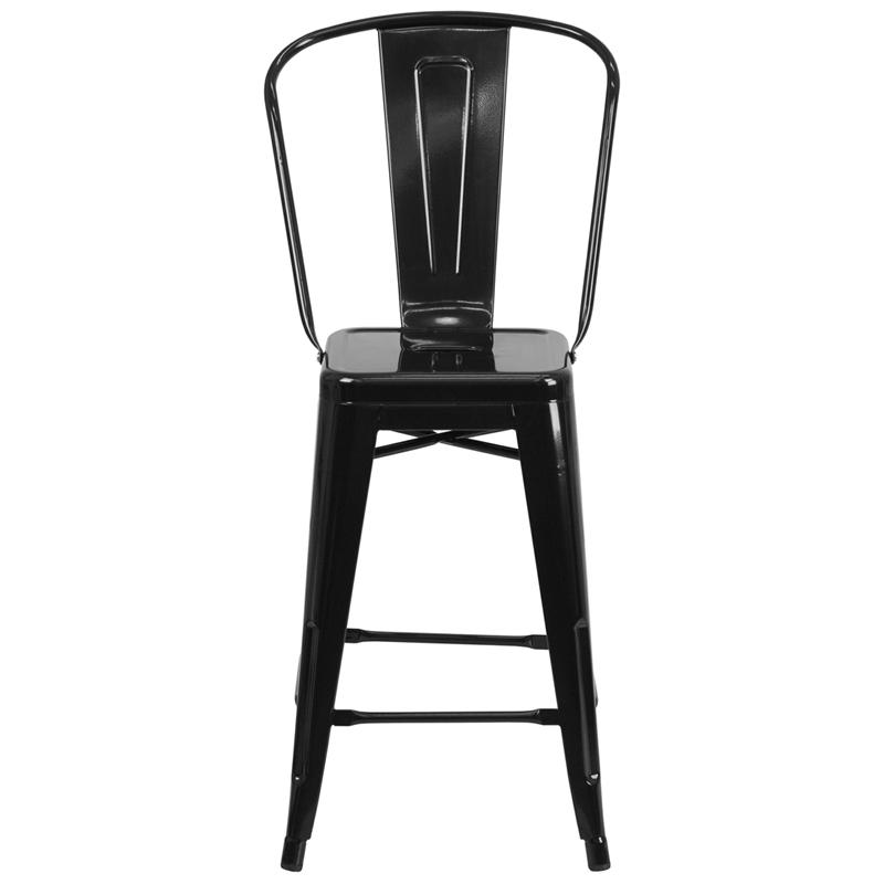 24" High Black Metal Indoor-Outdoor Counter Height Stool with Removable Back. Picture 4